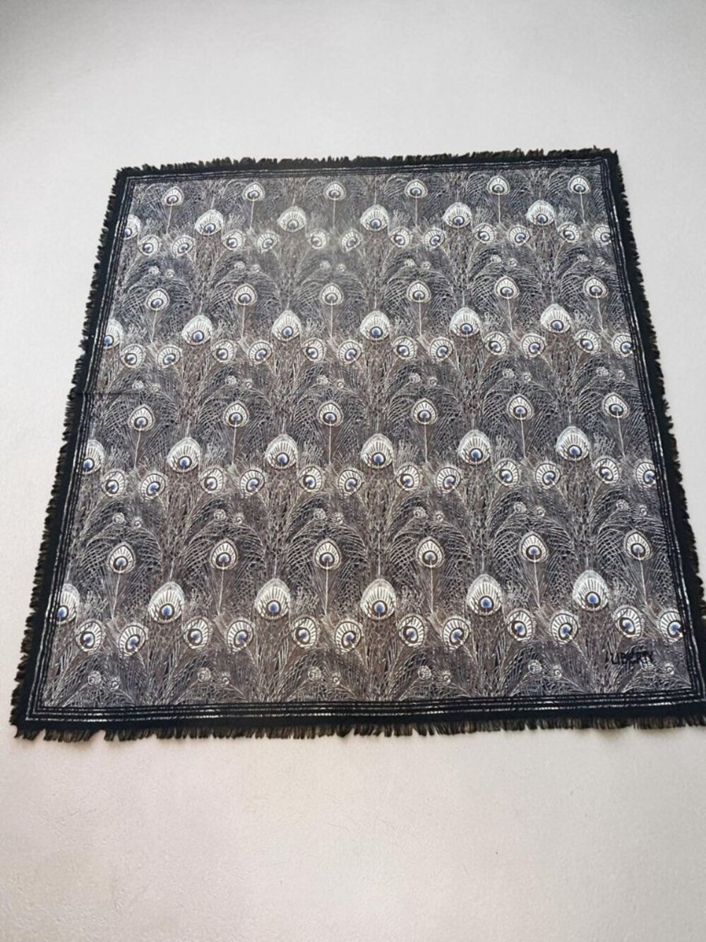 Liberty of London Vintage 100% Wool Peacock Feathers Large 69" Square Shawl